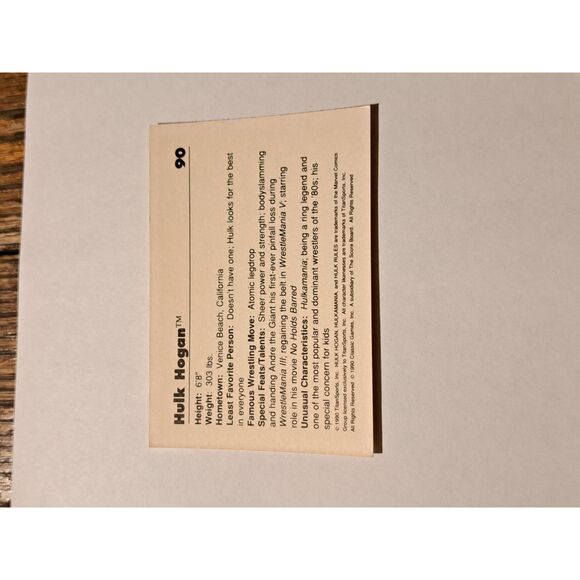 Vintage 1990 WWF Hulk Hogan Trading Card #90 Classic Titan Sports - Picture 2 of 2